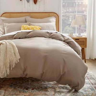 Afbeelding van Sonive Beddengoedset van microvezel, taupe, 200 x cm/65 65 2 cm