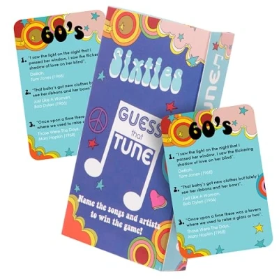 Afbeelding van Boxer Gifts Sixties Guess That Tune Music Quiz Game Party Games voor volwassenen en familie 1960s liedjes Trivia 60s cadeaus mannen vrouwen