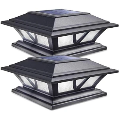 Afbeelding van Siedinlar Lamp op zonne energie, voor buiten, tuin, ledlicht, 2 modi, waterdicht, hek, 10,2 x 12,7 15,2 cm, houten palen (2 stuks)