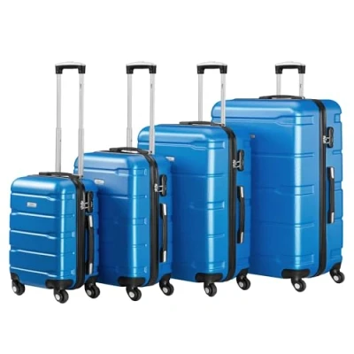 Afbeelding van Zelsius koffer set ABS hardshell met cijferslot, 4 wielen en binnenscheidingswand handbagagekoffer, harde kofferset delig, trolley, groot, bagageset, blauw, S, M, L, XL, delig