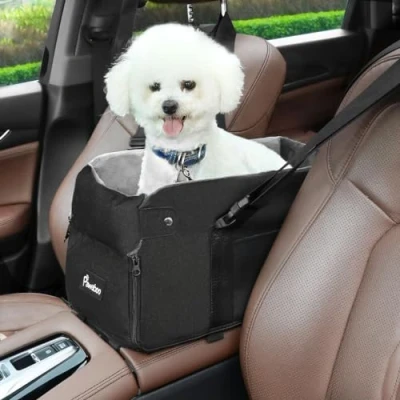 Afbeelding van Pawaboo Middenconsole hondenautostoeltje, hondenautostoeltjes voor kleine honden met dubbele bevestiging en veiligheidslijn, draagbaar comfortabel huisdierbed auto zacht pluche,