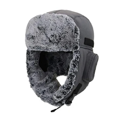 Afbeelding van ZffXH Vrouwen Oorklep Bont Ushanka Russische Bomber Hoed Mannen Warm Winter Thermische Trapper Trooper Hoed, Donkergrijs, L