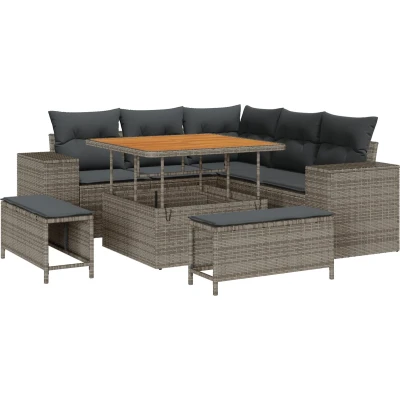 Afbeelding van vidaXL 8 Delige Tuin Sofa Set met Kussens Grijs Poly Rattan Acacia
