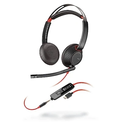 Afbeelding van Poly Blackwire 5220 bedrade headset Flexibele ruisonderdrukkende microfoon Ergonomisch ontwerp Aansluiten op pc/Mac, mobiel via USB C, A of 3,5 mm Werkt met Teams, Zoom