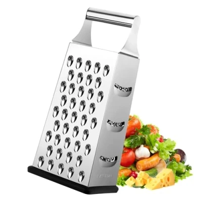 Afbeelding van Vierkante rasp van roestvrij staal, 4 zijdige keukenrasp voor medium, fijn en raspen schaven, groenten met antislip bodem, kaasrasp, groenterasp, aardappelrasp