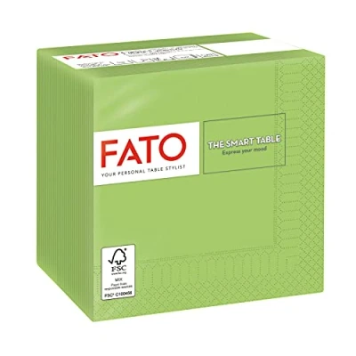 Afbeelding van Fato, Wegwerp papieren servetten, ideaal voor aperitief en cocktail, 100 formaat 24 x gevouwen, 2 laags, kleur appelgroen, 100% pure cellulose, FSC gecertificeerd