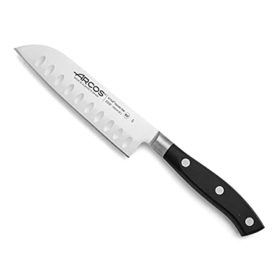 Afbeelding van Arcos 233200 Serie Riviera Santoku mes Aziatische stijl lemmet van nitrum gesmeed roestvrij staal 140 mm (5,11 inch) handgreep polyoxymethyleen (POM) kleur zwart, 17,5 x 5 cm