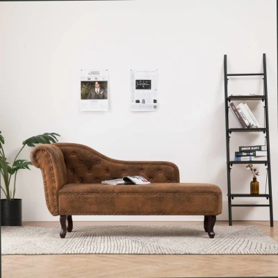 Afbeelding van Chaise longue kunstsuède bruin