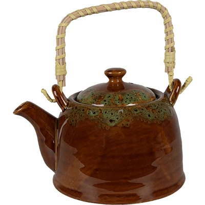 Afbeelding van Clayre &amp; Eef Theepot met Filter 750 ml Bruin Wit Keramiek Theekan
