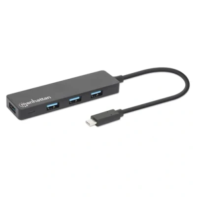 Afbeelding van Manhattan 164924 4 poorts USB 3.2 Gen 1 hub C stekker naar x A bus, 5 Gbit/s gegevensoverdrachtssnelheden, stroomvoorziening via USB, zwart