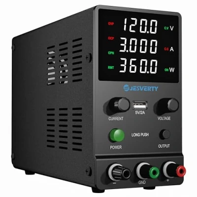 Afbeelding van Laboratoriumvoeding DC voeding variabel, 0 120V 3A verstelbare bankvoeding met encoderknop, uitgangsregeling, uiterst nauwkeurig 4 cijferig LED display, 5V/2A USB poort, Jesverty SPS 12003H