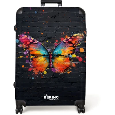 Afbeelding van NoBoringSuitcases.com® Koffer groot Reiskoffer lichtgewicht Graffiti vlinder met felle kleuren Rolkoffer 4 wielen Grote trolley XL 98 liter bagage