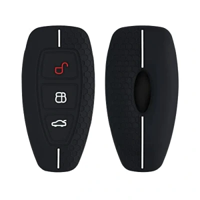 Afbeelding van kwmobile autosleutel hoesje geschikt voor Ford 3 knops Keyless Go hoes Siliconen behuizing Auto sleutel case met honingraat Sleuteletui in zwart / wit