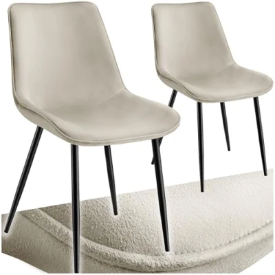 Afbeelding van tectake Set van 2 eetkamerstoelen Monroe Fluweel Look Creme 404924