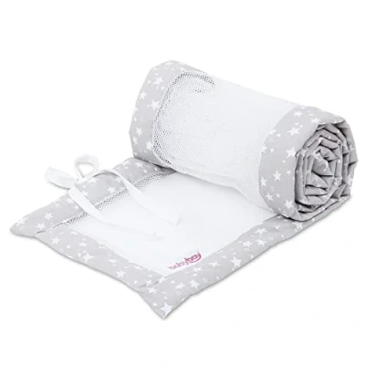Afbeelding van babybay Nestje mesh piqué/bedomranding voor bijzetbed/stootbescherming babybed, geschikt model origineel, parelgrijs sterren wit