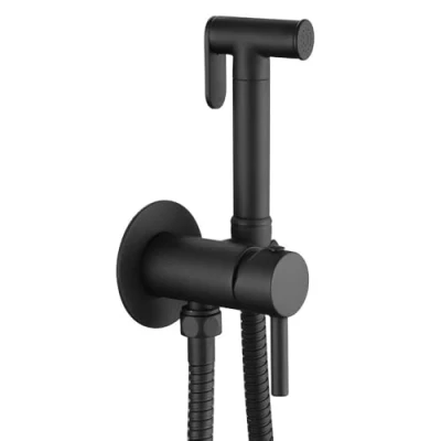 Afbeelding van Kibath L474651 WC kraan, zwart, intieme hygiëne, vervanging voor bidet, eengreepsmengkraan koud en warm water, met handdouche, rond design, mat zwart