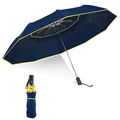 Afbeelding van Kalolary 62 inch Golfparaplu Automatisch Draagbare Golf Paraplu Open Winddicht Compact Groot Dubbel Luifel, Opvouwbare Reisparaplu Sterke Extra Grote Regenparaplu&#039;s (Blauw)