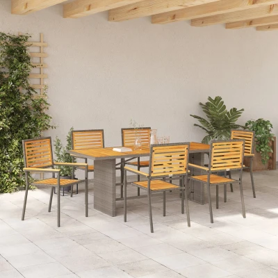 Afbeelding van vidaXL 7 Persoons Tuin Eetset Grijs Poly Rattan Acacia