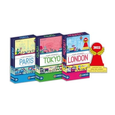 Afbeelding van HCM Kinzel Bundle Next Station London, Tokyo, Parijs bordspel, set van 3 spelletjes, flip en write dekzeil metronetwerken met vaardigheid strategie, voor 1 4 spelers, vanaf 8 jaar