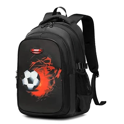 Afbeelding van Asge schoolrugzak, voor jongens en meisjes, kinderen tieners, schooltas, tas, ergonomisch, print van een voetbal, 8, 10 14, waterdicht, groot, school, zwart, Medium