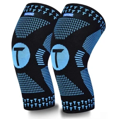 Afbeelding van Teylam Kniebrace voor mannen/dames, set van 2, medische kniebeschermers meniscusscheuren, artritis, ACL, compressiebandage volleybal, yoga, hardlopen, rechts en links been, draagbaar