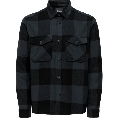 Afbeelding van ONLY &amp; SONS geruit flanellen regular fit overhemd ONSMILO donkerblauw