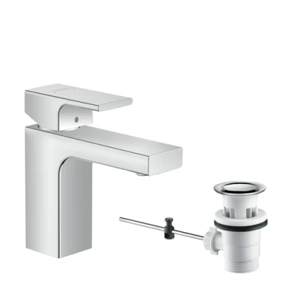 Afbeelding van Hansgrohe vernis shape wastafelmengkraan 100 met pop up afvoer trekstang chroom 71561000