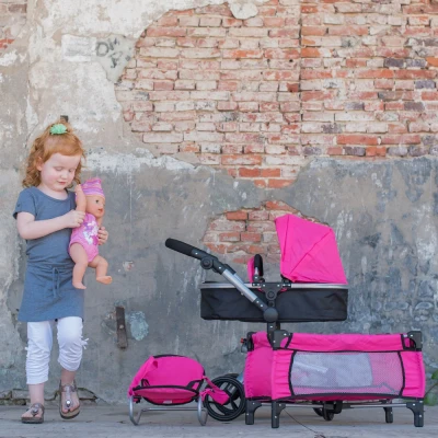 Afbeelding van Bandits and Angels poppenwagen Black Angel 4in1 megapack wandelwagen, buggy, bedje en wippertje 3 jaar zwenkwielen roze