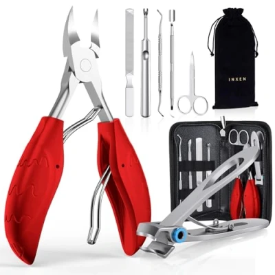 Afbeelding van INXEN Professionele Manicure Nagelknippers, Scherpe Nagelknippers Voor Dikke Ingegroeide Teennagel, Roestvrijstalen Pedicure Voetverzorging Set Met Nagelschaartje,Rood