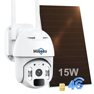 Afbeelding van Hiseeu 3G/4G LTE beveiligingscamera voor buiten, draadloos, geen wifi met zonnepaneel, 15600mAh, 360 PTZ batterij aangedreven simkaart, 2K HD kleur