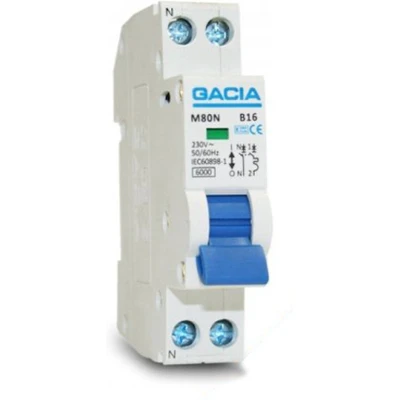 Afbeelding van Gacia installatieautomaat 1 polig nul 16A C karakteristiek M80N C16
