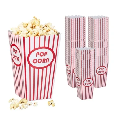 Afbeelding van Relaxdays popcorn bakjes set van 60 gestreepte zakjes kartonnen bekers