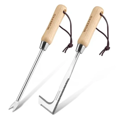 Afbeelding van WORKPRO 2 Stuks Onkruidjager Onkruidsteker met Houten Handvat van Roestvrij Staal, Tuingereedschap voor het Verwijderen Onkruid, Onkruidgereedschap Tuinaccessoires om Mos en Onkruid