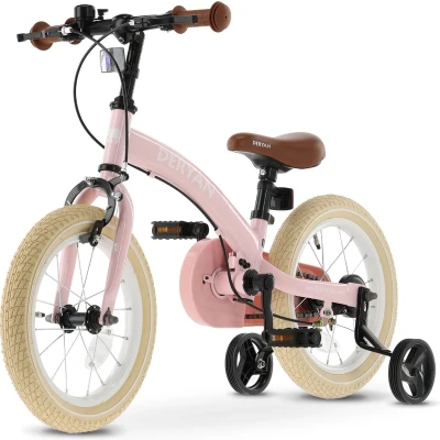 Afbeelding van Deryan Luxe Kinderfiets 14 inch 3 in 1 loopfiets Roze