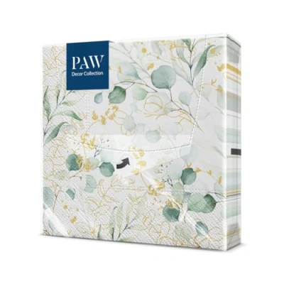 Afbeelding van PAW Papieren Servetten 3 laags (33 x 33 cm) I 20 Stuks Perfect voor Verjaardagen, Feesten, Bruiloften, Communie en Vieringen Tafeldecoratie, Kleurrijke Gouden Eucalyptus