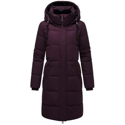 Afbeelding van Navahoo Gewatteerde damesjas, warme winterjas met hoge kraag en afneembare capuchon, winterdans, maat 14, S 3XL, Dusty Plum, M