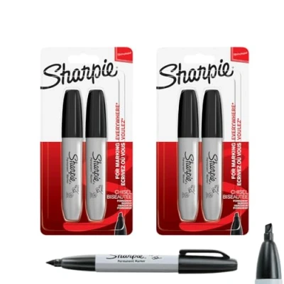 Afbeelding van Sharpie Permanente Markers Beitel Tip Zwart 2x 2 Count