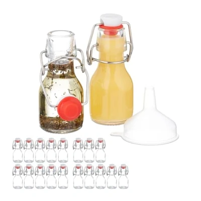 Afbeelding van Relaxdays glazen flesjes, set van 20, 50 ml, mini flessen om te vullen, likeur &amp; olie, met beugelsluiting, transparant