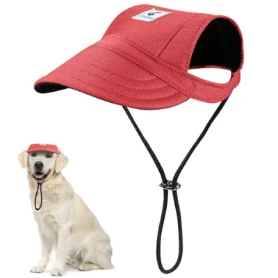 Afbeelding van Pawaboo Dog Baseball Cap, Adjustable Outdoor Sport Sun Protection Hat Cap Visor Sunbonnet Outfit with Ear Holes for Puppy Small Dogs, XL, Red