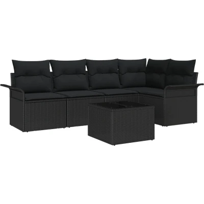 Afbeelding van vidaXL 6 delige tuinsofa set met kussens beige poly rieten