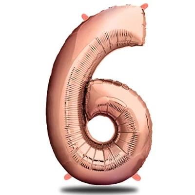 Afbeelding van envami® Verjaardagsballon 6 jaar, roségoud, 101 cm, ballon in de vorm van cijfer, decoratieset verjaardag meisje, Happy birthday decoratie, zweeft dankzij helium