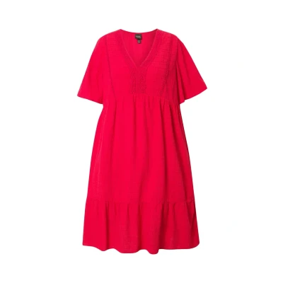 Afbeelding van Ulla Popken Seersucker Short Sleeve Vneck MIDI Jurk, Dames, Maat: 42/44, Lychee