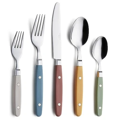 Afbeelding van ANNOVA Silverware Set van 20 Stukken Roestvrij Staal Kleur Handvat Met Rivet/Retro Stijl Flatware (Mix Morandi, Pieces)