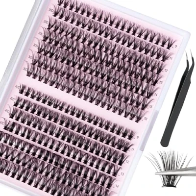 Afbeelding van 280 stuks individuele wimperset, D krul, 9, 11, 12, 13, 14, 15, 16 mm, clusterwimpers, zelfklevend, met pincet voor make up, doe het zelf wimperverlenging