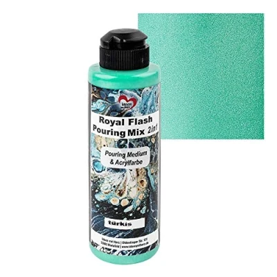 Afbeelding van Ideen mit Herz Royal Flash Pouring Mix 2 in 1, gieten medium &amp; metallic acrylverf met glittereffect, 180 ml, geen verder mengen vloeistof, of siliconenolie nodig (turquoise)