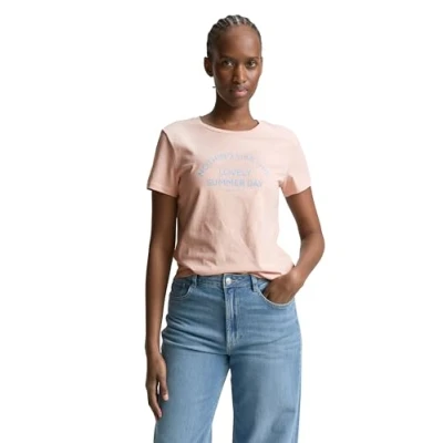 Afbeelding van TOM Tailor Denim Basic Print Tshirt print, Dames, Maat: XS, Rose smoke