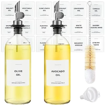 Afbeelding van Spaceneat Olijfoliedispenserfles voor keuken, koffiestroopdispenser elegante olijfolieflessen keuken glazen bakoliedispenser, container, cruet met schenktuit set van 2 stuks, zilver