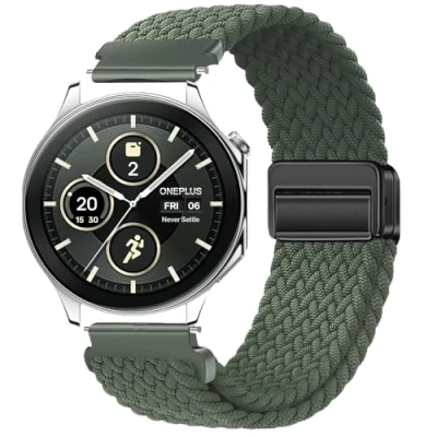 Afbeelding van GIOPUEY band compatibel met OnePlus Watch 2, flexibele nylon gevlochten band, vervanging van de [Unisex] Groen