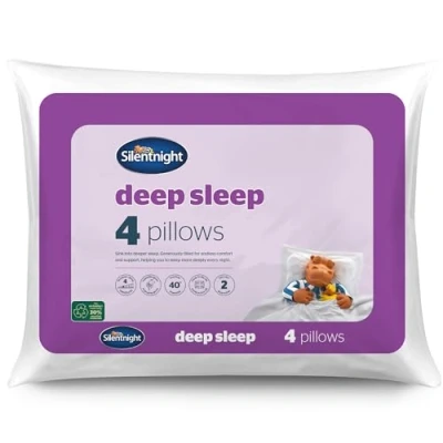 Afbeelding van Silentnight Diepe slaapkussens, set van 4 stuks, middelgrote steunkussens voor zij , buik en rugslapers, comfortabel, machinewasbaar hypoallergeen, wit