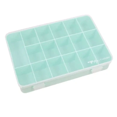 Afbeelding van Craftelier Organizer box met 17 vakken voor kaartenmateriaal, scrapbooking en knutselen, afmetingen 26,5 x 17,8 4,2 cm, transparant turquoise